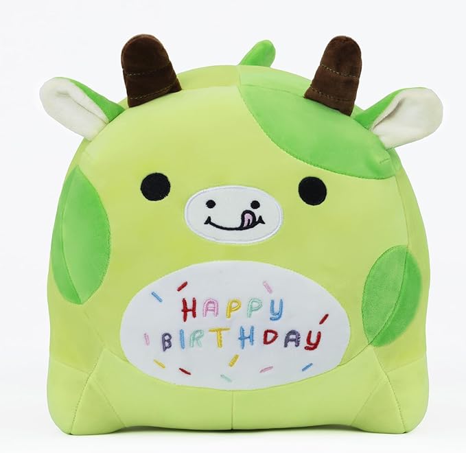 Birthday Cow Plush Pillow Stuffed Animal Toy, Green Birthday Cartton Cow Plush Stuffed Animals, Soft Animal Plush Pillow for Kids(Cow, 40cm/15.7inch)