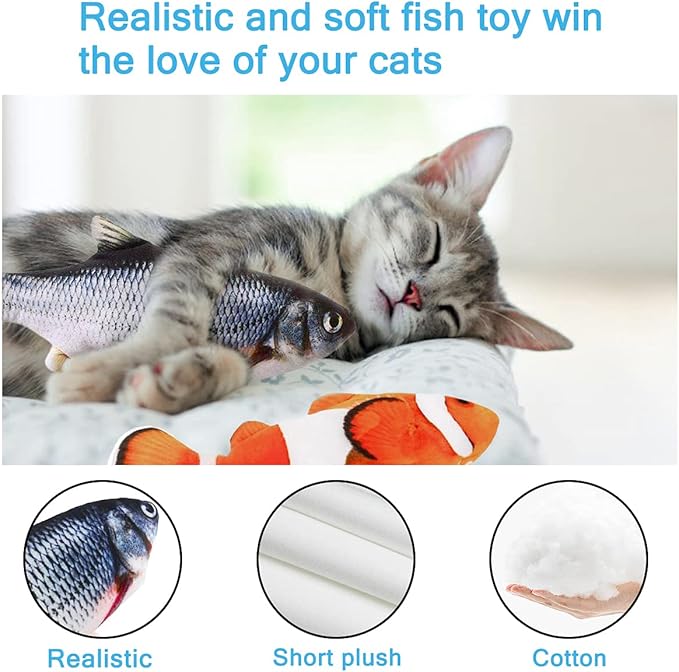 Interactive Cat Toys Flopping Fish with Catnip, Moving Cat Toys for Indoor Cats 2Pack, 11" Electric Automatic Cat Kicker Exercise Toy, Wiggle SilverVine Floppy Fish for Small Dogs, Kitten