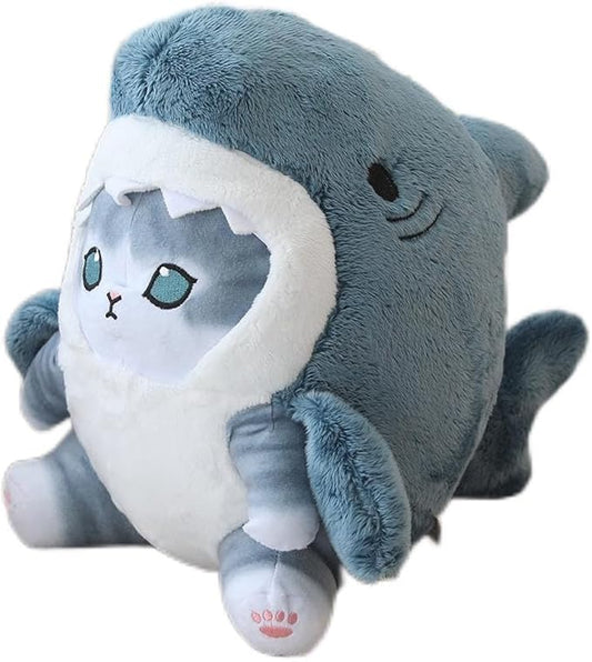 Shark Cat Plush Toy, Cute Fried Shrimp Shark Stuffed Animals Doll, Kawaii Shark Cat Plush Pillow Toy Birthday for Kids Boys Girls (12inch, Blue Grey)