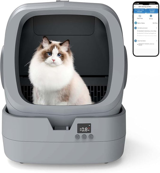 Automatic Cat Litter Box Self Cleaning - APP Control and Weight Monitoring - 86L Ultra-Quiet, Multi-Cat Litter Box - Smart Health Monitor, Safe Anti-Pinch, Self Cleaning Litter Box (Assembly Required)