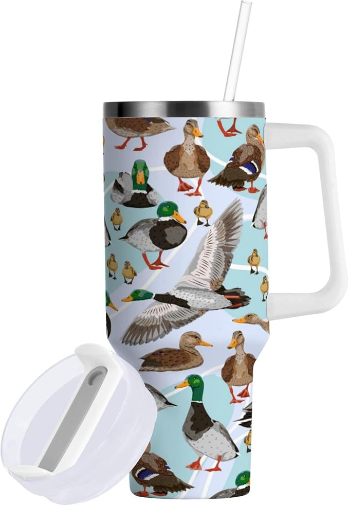 Boccsty Mallard Ducks Insulated Tumblers Reusable Stainless Steel Tumbler 30 oz Cup Coffee Travel Mug Water Bottle with Handle & Flip Straw for Home Office Car