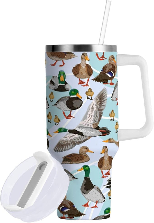 Boccsty Mallard Ducks Insulated Tumblers Reusable Stainless Steel Tumbler 30 oz Cup Coffee Travel Mug Water Bottle with Handle & Flip Straw for Home Office Car