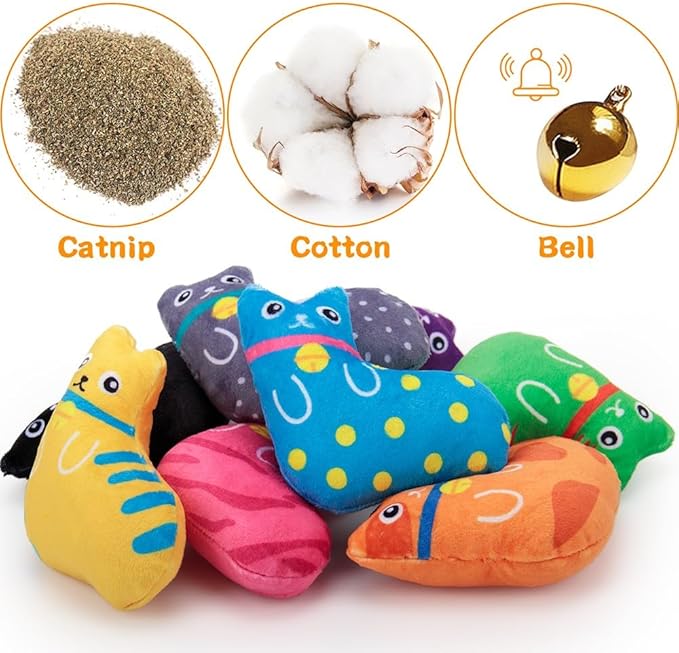 Catnip Toys for Indoor Cats, Natural Catnip Cat Toys Kitten Toys - 8 PCS Fish Cat Toys Set for Boredom