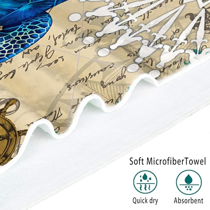 Sea Turtle Beach Towel, Cute Microfiber Bath Towel Gifts for Turtle Lovers, Funny Sand Free Quick Dry Boho Blue Travel Towels for Women Kids Yoga Sports 30" X 60"