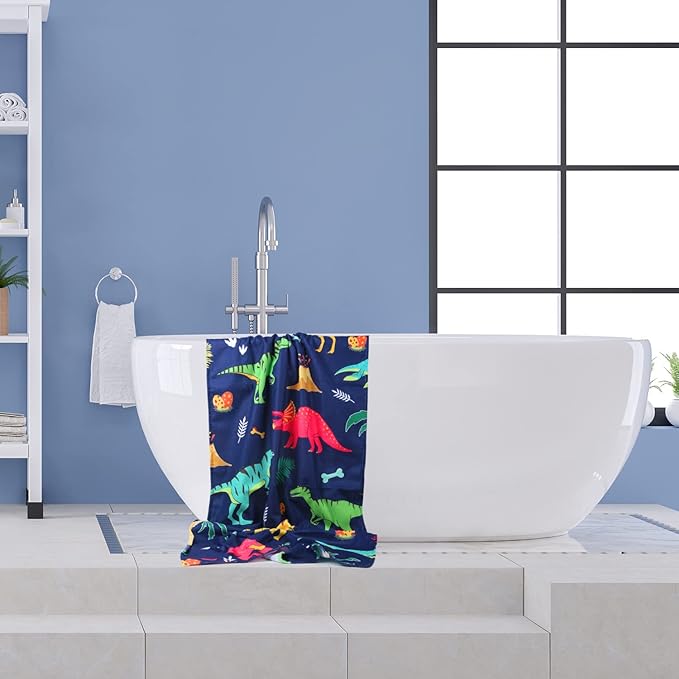 LIVILAN Small Dinosaur Beach Towel for Kids, Soft Microfiber 24" X 48", Quick Dry, Sand Free, Perfect for Boys Bath, Pool, Travel, Durable Toddler Towel, Ideal Dinosaur Gift