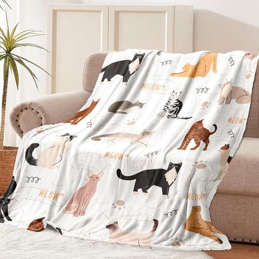Tupmnbry Cat Blanket Animals Pet Print Throw Blanket Super Soft Flannel Fleece Throw Blanket Lightweight Fluffy Plush Fuzzy Bed Blanket for Couch 50"X60"