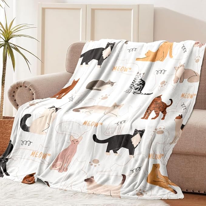 Tupmnbry Cat Blanket Animals Pet Print Throw Blanket Cat Gifts for Cat Lovers Soft Flannel Throw Blanket Lightweight Fluffy Plush Fuzzy Bed Blanket for Couch 60"X80"