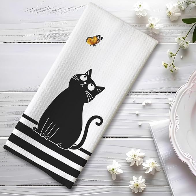 Cat Towel,Cat Kitchen Accessories,Cat Kitchen Towels,Black Cat Gifts for Women,Cat Hand Towel,Cat Dish Towels,Cat Mom Gifts,Fun Kitchen Towels,Funny Bathroom Hand Towels,Gifts for Cat Lovers for Women