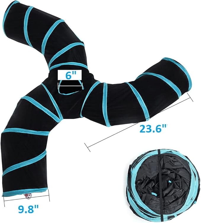 Cat Tunnels, Pet Ferret Rabbit Bunny Tunnels Tubes Subway Habitats, S-Style, DIY Cat Peekaboo Maze House Tent Bed, Kitten Interactive Toy (S Type: 3 Way Tubes)