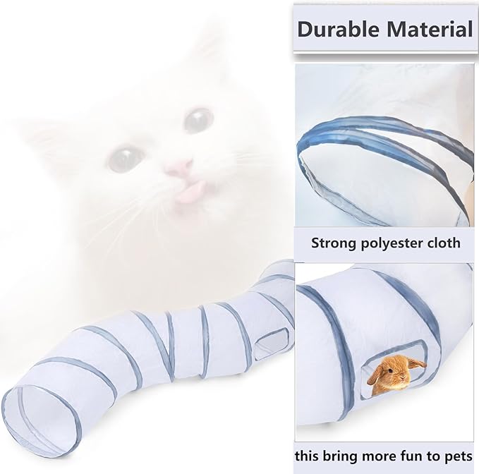 Cat Tunnel Tube Toys，Tunnels for Indoor Cats, S-Shape White Collapsible Interactive Toy with Balls for Rabbits, Kittens, Ferrets, Puppy