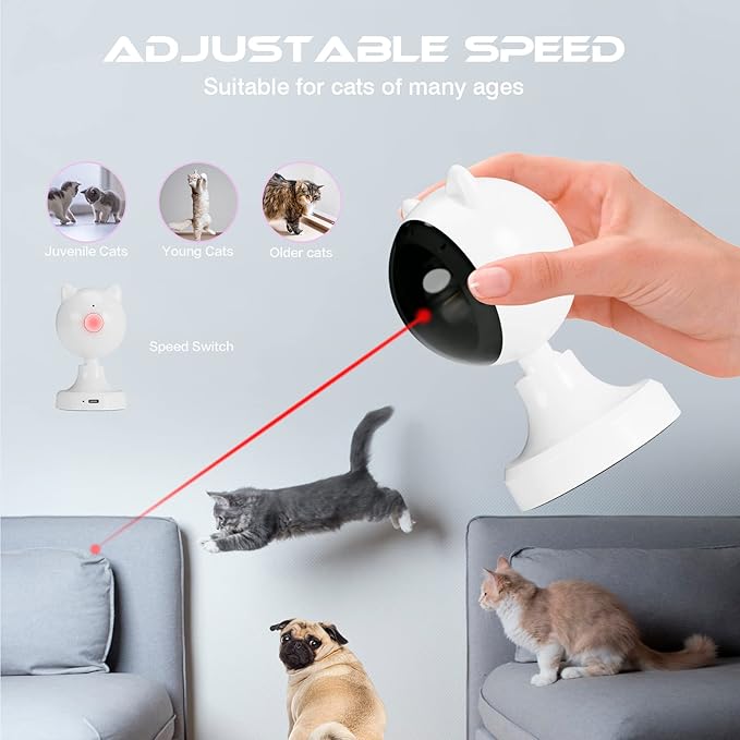 Cat Laser Toy Automatic Interactive Cat Toys for Indoor Cats Automatic Laser Pointer for Cats USB C Rechargeable Dual Mode Laser Toy Auto On/Off Kitten Toy Adjustable Ranges Pet Toy Electric Cat Gifts