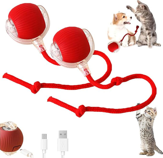 2PC Interactive Dog Toys,Interactive Dog Ball Electric Dog Ball Toy Rollie Pet Cat Toy Interactive Rolling Ball Cat Toy 360° Automatic Rolling Toy Ball for Dog/Cat (Red+Red)