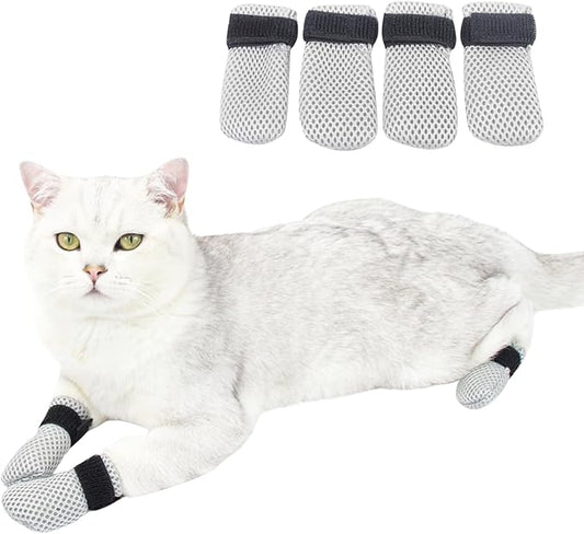 HDKUW Cat Anti-Scratch Shoes, Pet Scratch Deterrent Boots for Cats Small Dogs, Grooming Cat Accessories Nail Gloves, Adjustable Cat Claw Cover for Bathing Shaving Treatment Checking Gray L