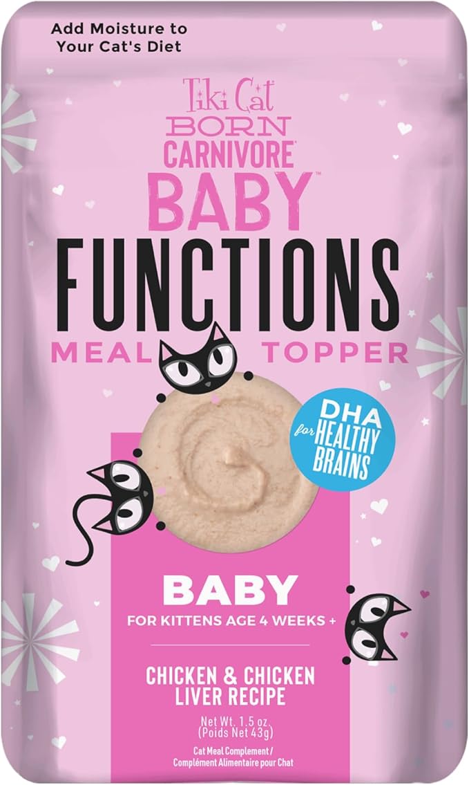 Tiki Cat Born Carnivore Baby Functional Topper Mousse, Chicken & Chicken Liver Recipe, 1.5 oz. Pouch, (Pack of 12)