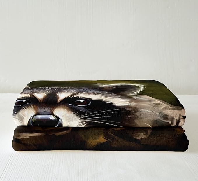 Feelyou Kids Throw Blanket Boys Girls Raccoon Sherpa Blanket Cute Animal Theme Blanket Fleece Blanket for Bed Travel Sofa Room Decor Wildlife Style Plush Throw BlanketQueen 90"x90"