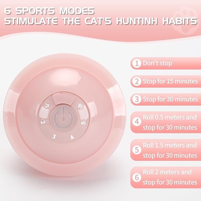 LED Interactive Cat Toy Ball, Cat Feather Toy Ball Cat Chase Toy Automatic Moving Ball Cat Feather Toy Rechargeable Self Rolling Ball (Pink)