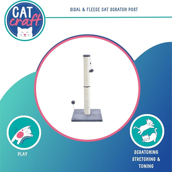 Cat Craft Scratching Post, Cat Scratch Post 20" Kitten Scratcher Sisal Scratch Posts with Hanging Balls, Grey