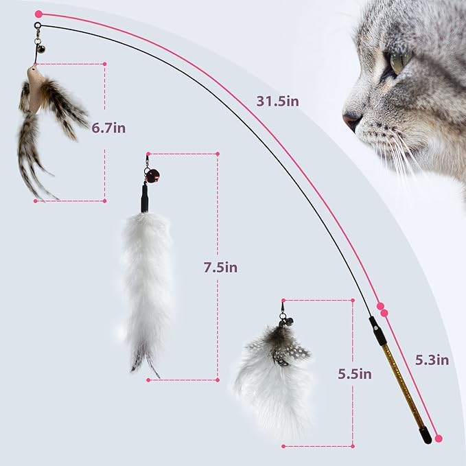 Limited Quantity Classic Set - Cat Wand Feather Toys Set and Cat Chew Toy and Cat Ball Toy and Pet Comb