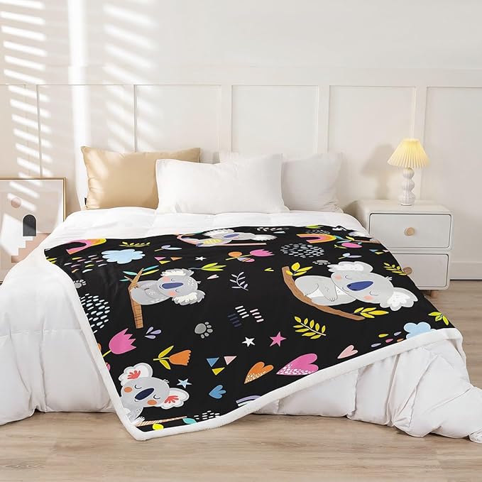 Kids Koala Fleece Blanket Boys Girls Cute Animal Pattern Sherpa Throw Blanket for Bed Couch Sofa Floral Rainbow Butterfly Plush Blanket Super Soft Lightweight Kawaii Decor Fuzzy BlanketThrow 50"x60"