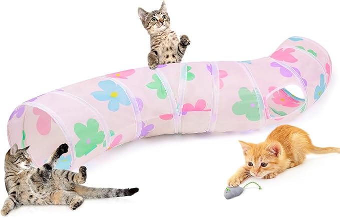 Glittme Cat Tunnel, Cat Tunnels for Indoor Cats, S-Shape Peekaboo Cat Cave with Cat Toys, Foldable Cat Tubes and Tunnels for Cats, Rabbit, Puppy, Guinea Pig