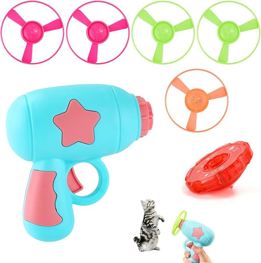 BOXOB Helicopter Cat Toy Launcher with 5pcs Flying Discs + Spinning Top Toy Helicopter Cat/Dog Fetch Toy Flying Propellers Cat Interactive Toys Cat Teaser Toy for Training, Chasing, Playing