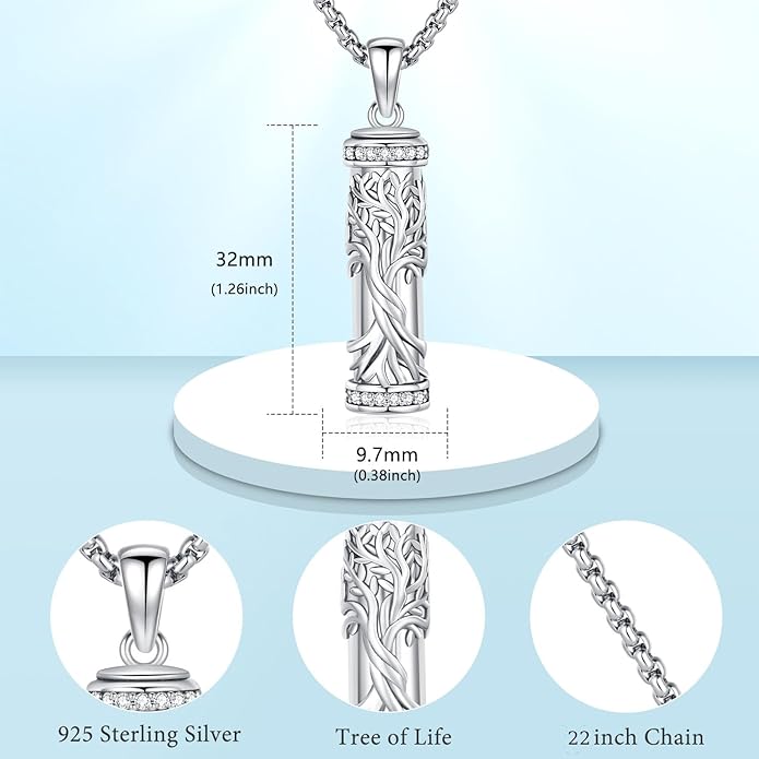 Aniu Cremation Jewelry for Ashes S925 Sterling Silver Urn Necklace Memorial Necklace for Human Ashes of Loved Ones Keepsake Pendant for Men Women