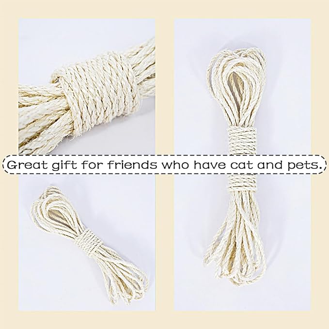 PET SHOW 1/4 inch 6mm Cats Sisal Rope 328 Feet(100M) Cat Scratching Post Replacement Hemp Rope for Repairing Recovering DIY Scratcher Twine String for Kittens Tree Tower Toys