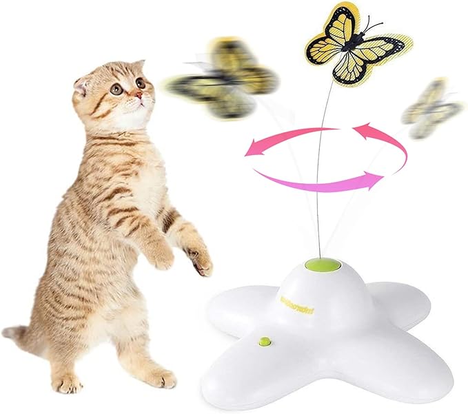 ALL FOR PAWS Interactive Cat Toy, Butter-Fly Cat Toys Interactive for Indoor Cats,Flutter Bug Cat Toys,Flutter Rotating Kitten Toys with 2 Replacements