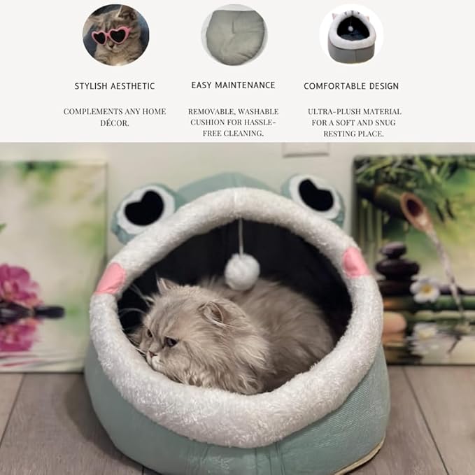 Johanna's Gateau Cat Bed Cave, Covered Cat Bed with Removable Washable Cushioned Pillow, Comfortable Warming Cat Beds for Indoor Cats
