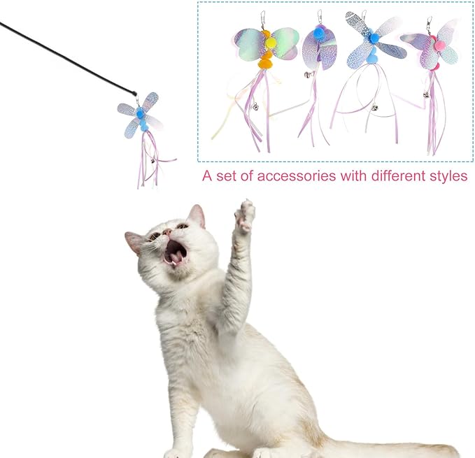 balacoo 4 Pcs Cat Teaser Wand Refill Kit, Butterfly Dragonflies Bee Teaser Toys Replacement for Cat Teaser Wand, Kitten Exercise Toys for Cat Dog Puppy