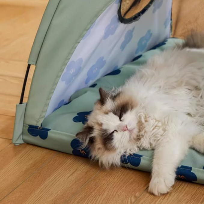 Cat Fairytale Bed, Cute Semi-Enclosed Ventilated Indoor Decoration House with Shade Cover for All Seasons (Green,Medium)