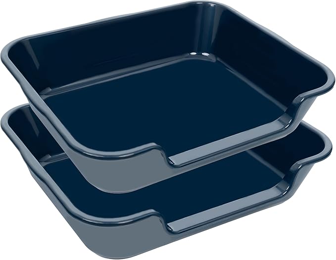 2 Pack Extra Large Dog Litter Box Pan Tray (ABS Material), Low Entry Jumbo Senior Litter Boxes for Multiple Kitten Big Cats, Pet Safe Indoor Dog Potty (Dark Blue, 24" L x 21" W)