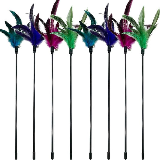 Cat Wand Toy Feather Stick Cat Toys, 8 PCS Cat Feather Wand Toys, Interactive Cat Toy Feather Wand for Indoor Cats