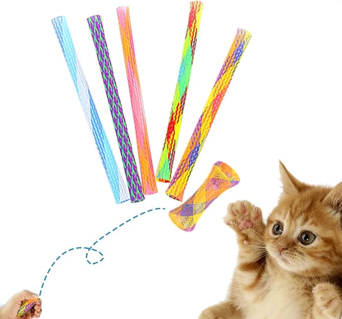 Cat Spring Tube Toy, 10Pcs Freely Folding Spring Shape Multi Color Cat Bouncing Toy Fun Pet Action Interactive Toys