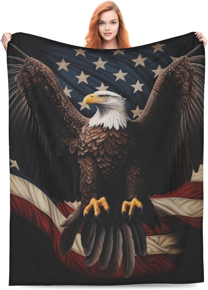 American Eagle Flag Blanket Gfits for Women Men Kids Bald Eagle Flannel Throw Blankets Soft Fuzzy Lightweight for Home Decor Couch Bed Sofa 80x60 Inches