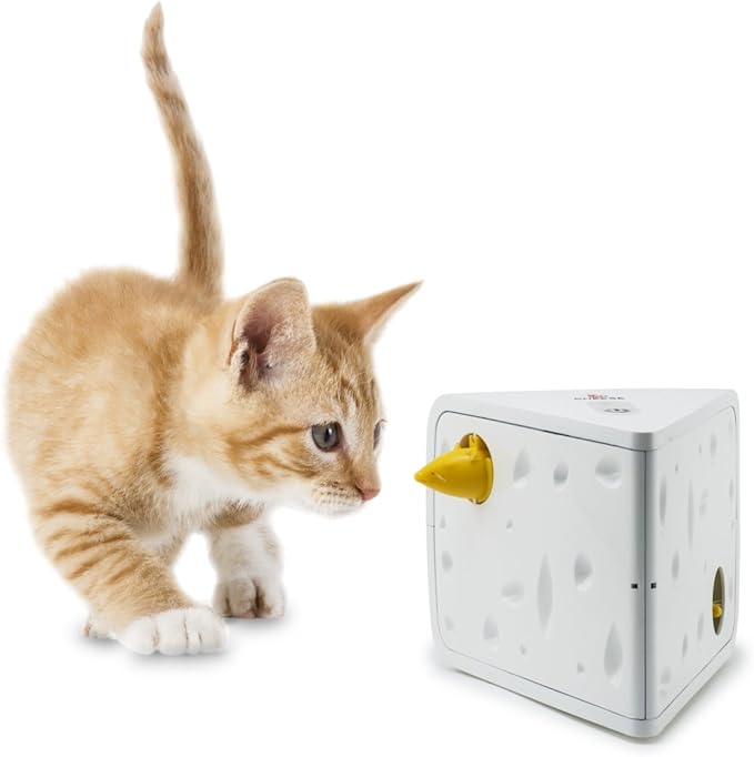 PetSafe Cheese - Interactive, Electronic Cat Toy - Peek-A-Boo Mouse Hunt Game - Hide and Seek for Bored and Anxious Cats - Kitten Teaser Toy - Automated Cat Toy for Cat Enrichment and Exercise