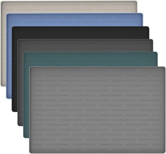 24"x16" Silicone Dog Food Mat with Raised Edges, Waterproof Non-Slip Pet Feeding Mat for Food & Water, Thick Durable Placemat for Cats and Dogs, Easy to Clean, Light Gray