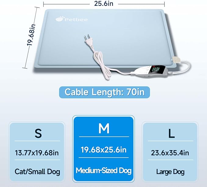 Pet Heating Pad, Dog Heating Pad, Waterproof Adjustable Temperature Indoor Cat Heating Pad with Timer, 86℉-140℉ Easy to Clean Heating Pad, Cloth Cover Included - 19.68" x 25.6" Medium