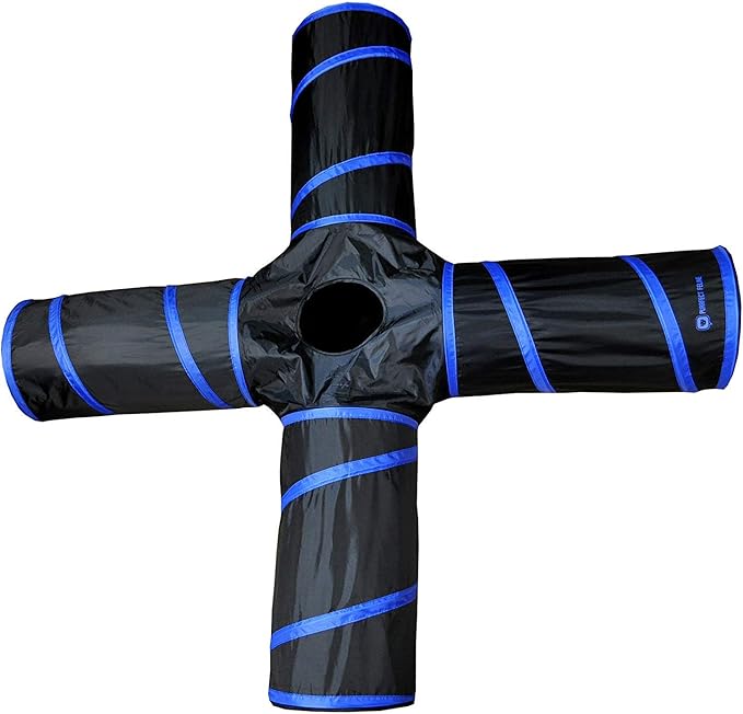 Purrfect Feline - 4 Way Cat Tunnel and Crinkle Cat Toy - Interactive Cat Toy with Cat Ball - Cat Supplies for Indoor Cats - Suitable for Ferrets, Rabbits or Small Dogs - Dark Blue - L