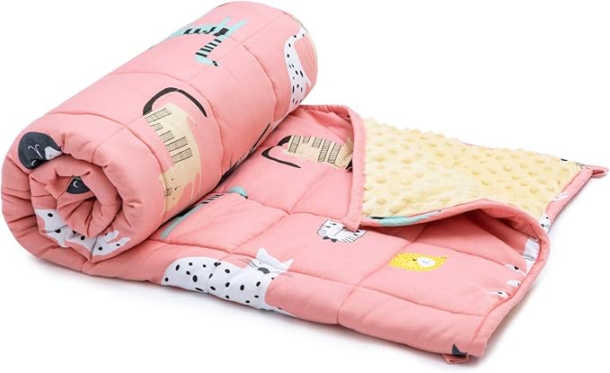 Sivio Weighted Blanket,Cotton and Minky Fleece Throw Blanket with Beads, Reversible Heavy Blanket, 5lbs 36x48 Inch, Pink Cat