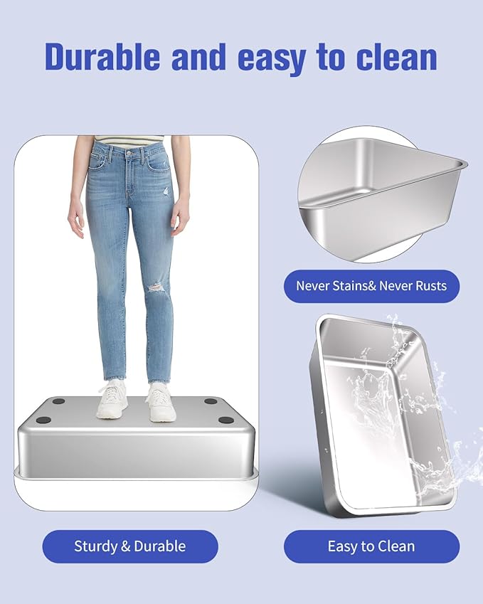 2PACK Stainless Steel Litter Box, Metal Litter Box with Lid High Sides, XL Extra Large Litter Box for Big Cats, Never Absorbs Odors, Leak-Proof, Stain-Free, Easy to Clean, Scoop Included（White）