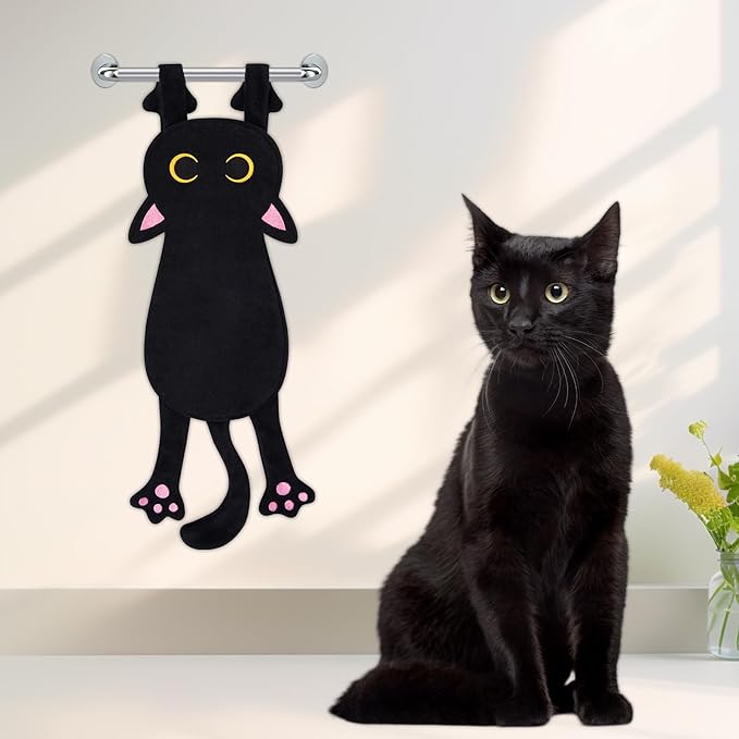 Black Cat Funny Hand Towels for Bathroom Kitchen,Cute Decorative Hanging Face Towels,Super Absorbent Soft Kitchen Towels,Cat Lovers Gifts for Kids Girls Women