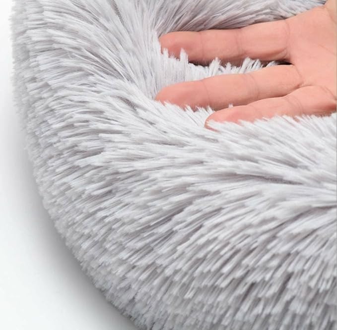 Cat Beds for Indoor Cats - Cat Bed Washable 20/24 inches, Dog Beds for Small Medium Dogs, Anti Anxiety Round Fluffy Plush Faux Fur Cat Bed, Thick Bottom (Light Grey, Medium)