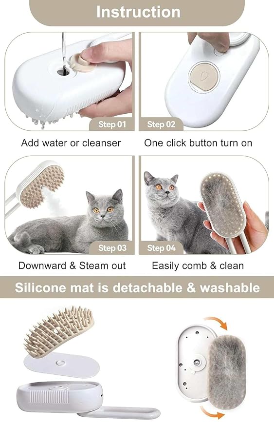 2024 Multifunctional Pet Brush for Detangling and Hair Removal - 3-in-1 Grooming Comb with Massage Function for Cats and Dogs (Khaki)