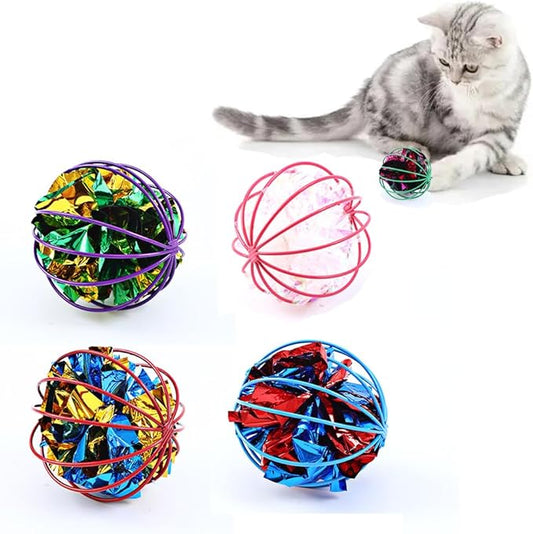 IUHKBH Cat Balls, 4 PCS Interactive Cat Toy with Colorful Mylar Crinkle Ball Cat Chase Ball Self Play Toys for Cats