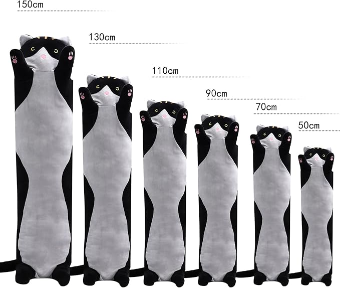 shangman Lovely Plush Cat Doll - Cute Cartoon Soft Stuffed Kitten Pillow, Long Throw Sleeping Pillow, Valentine’s Day Gift for Kids & Girlfriend (Black, 70cm/27.5in)