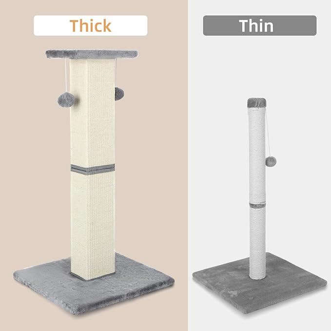 Cat Scratching Post,32 Inch Heavy Duty and Thicker Cat Scratching Post with Jumping Platform,Tall Cat Scratching Posts for Indoor Cats Adults,Wear-Resistant and Non-Scratch(Grey)