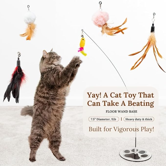 2 In 1 Cat Wand Toys For Indoor Cats Solid Round Base Cat Toys For Bored Indoor Adult Cats Self Play Cat Toys Cat Feather Toy Bird Feather Cat Toy Wand For High Energy Cat Toys Cat Teaser Wand Toy