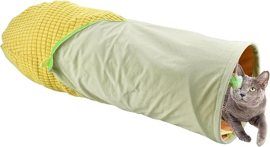 Vehomy Collapsible Cat Tunnel Bed Corn Shape Cat Tunnel Toy Tube with Hanging Ball Warm Kitten Tunnel Bed for Indoor Cats Pet Burrow Toy for Cats Kittens Rabbits Bunny