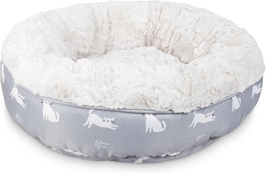 Fringe Studio Cat Bubble Text Mudcloth Gray Small Circle Pet Bed 18"- Poly Filled with Faux Fur Interior - Machine Washable